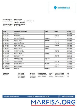 Blank Barbados Republic bank statement word example